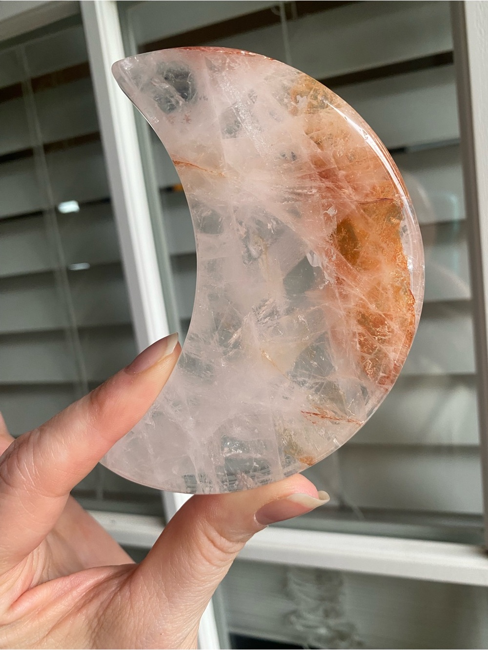 Golden Healer Clear Quartz Moon with Silver Display Stand - Picture 4 of 7